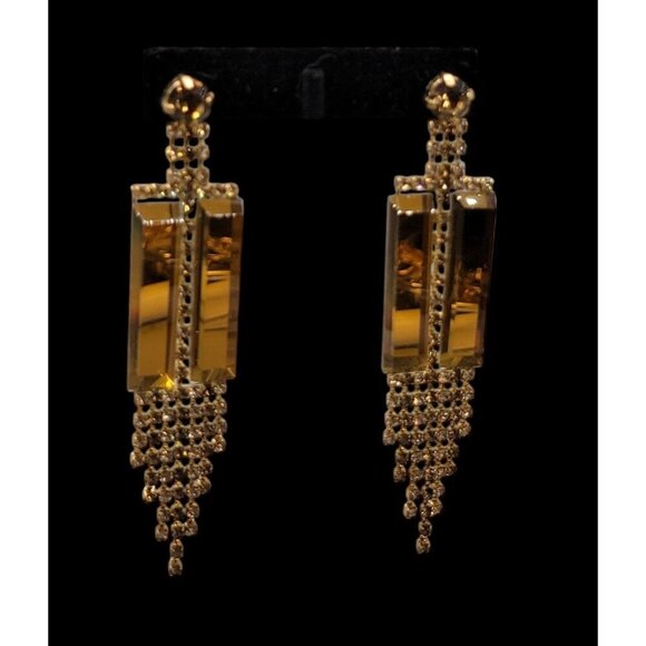 Matte Dangling Tassel Chandelier Earrings Runway Geometric Design Vtg Gold-Tone - Picture 5 of 16